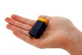 Battery - 9v (PP3) in hand Royalty Free Stock Photo
