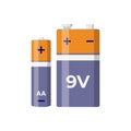 Battery AA and 9 Volts Flat Illustration. Clean Icon Design Element on Isolated White Background Royalty Free Stock Photo