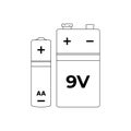 Battery AA and 9 Volts Outline Icon Illustration on White Background