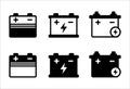 Battery accumulator icon set. Battery charge level. Lithium battery Charging icons or symbol. Vector stock illustration Royalty Free Stock Photo