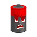 Battery angry emotion isolated. Evil accumulator Cartoon Style