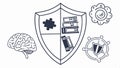 Battery book shield, energy knowledge, and powered learning defense. Vector Design, Generative AI
