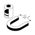 Battery cell magnet attraction experiment, isometric icon Royalty Free Stock Photo