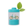 Battery charge with bicycle and green leaf ,smart energy saving ,Eco friendly,3d rendering