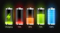 Battery charge design. Full charge energy for mobile phone. Accumulator indicator vector icon of power level