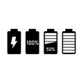 Battery charge, full, half, empty or critical battery with portrait orientation. Royalty Free Stock Photo