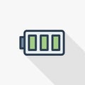 Battery charge full thin line flat color icon. Linear vector symbol. Colorful long shadow design. Royalty Free Stock Photo