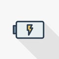 Battery charge full thin line flat color icon. Linear vector symbol. Colorful long shadow design Royalty Free Stock Photo