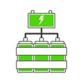 Battery charge icon from power sources connected to each other. Cartoon version of cans with energy feeding the