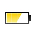 Battery charge icon. Three quarter level. Yellow power Vector indicator. Horizontal simple shape. Royalty Free Stock Photo