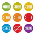 Battery charge indicator icons isolated on white background vector set, simplistic symbols vector collections. Royalty Free Stock Photo