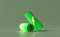 Battery charge indicator isolated on green background.charging battery technology concept,3d illustration,3d render