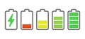 Battery charge indicators. Energy icons. Battery charge vector illustration. Smartphone electric power indicators