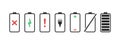 Battery charge phone icons. Low battery icon. Battery level. Vector