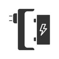 Battery charger black glyph icon. harging for electronic devices sign. Pictogram for web page, mobile app, promo. UI UX GUI design