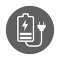 Battery, charger icon. Gray vector design.
