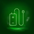 Battery, charger neon vector icon. Save the world, green neon Royalty Free Stock Photo