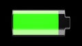 Battery Charging and Discharging with Green solid scale. Isolated on black.