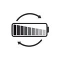 Battery charging symbol with arrows, level indicator for power and energy, graphic icon Royalty Free Stock Photo