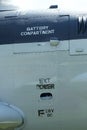 Battery compartment decal on an old aircraft Royalty Free Stock Photo