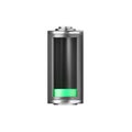 Battery 3d icon - low level capacity, energy glass storage. Power charge indicator, lithium element render