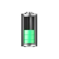 Battery 3d icon - medium level capacity, energy glass storage. Power charge indicator, lithium element render