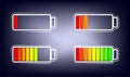 Battery with different charge levels on dark background