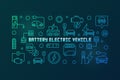 Battery electric vehicle vector colored linear illustration