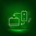 Battery, energy, eco neon vector icon. Save the world, green neon Royalty Free Stock Photo