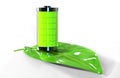 Green Core Battery on Leaf - Green Energy and Ecology Concept - 3D Illustration