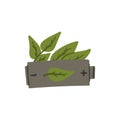 Battery with green leaves doodle style hand drawn zero waste and ecological green energy concept Royalty Free Stock Photo