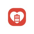 Battery health icon vector. Charging heart logo symbol