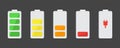 Battery icon set. Vector illustration. Discharged and fully charged battery smartphone. Set of battery charge level indicators Royalty Free Stock Photo