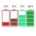 Battery Icons. Symbols of battery charge level, full and low. Royalty Free Stock Photo