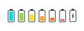 Battery icons. Phone charge status, smartphone UI symbols. Vector charge indicator icons set