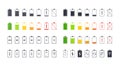 Battery icons. Vector mobile phone battery charge icons. Editable stroke. Black and multicolor scale elements, electronic device