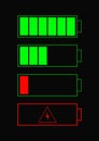 Battery indicator items. battery icons set for website. Battery charge status with low and high energy levels.Accumulator icon Royalty Free Stock Photo