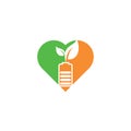 Battery leaves heart shape concept vector logo design. Royalty Free Stock Photo