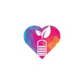 Battery leaves heart shape concept vector logo design. Royalty Free Stock Photo
