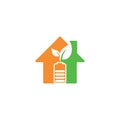 Battery leaves house shape concept vector logo