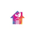 Battery leaves house shape concept vector logo