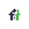 Battery leaves house shape concept vector logo