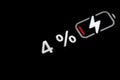 Battery level indicator charging process - white pixel number - four, 4 percent Royalty Free Stock Photo