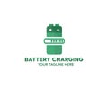 Battery charge level logo design. Fully charged battery vector design and illustration. Royalty Free Stock Photo
