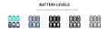 Battery levels icon in filled, thin line, outline and stroke style. Vector illustration of two colored and black battery levels