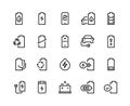 Battery line icons. Electric energy charger car charge low electricity level sign phone charging lithium recycle