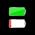 Battery low, battery full icon, energy symbol, battery charge. Color symbol set. Mobile black smart phone icon gadget. Gray color