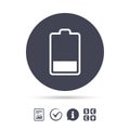 Battery low level sign icon. Electricity symbol. Royalty Free Stock Photo
