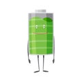 Battery man standing and smile. Full charged green battery. Element of alternative energy. Vector cartoon icon