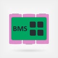 Battery management system colored PCB with pink batteries vector icon. Flat BMS sign concept. Royalty Free Stock Photo